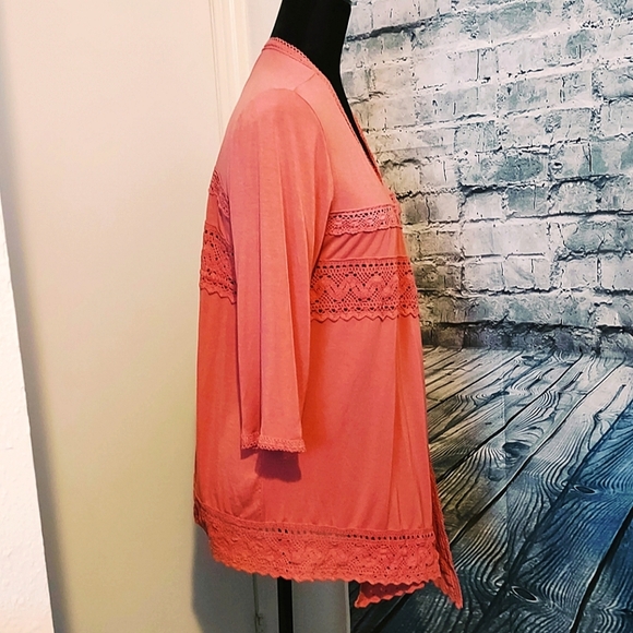 MOD BE EMBROIDERED CORAL COLOR BOHO CARDIGAN WOMEN'S SIZE M - Picture 2 of 6